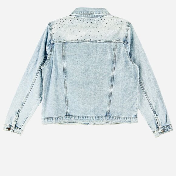 NWOT Rebecca Minkoff Women's Rhinestones Light Blue Denim Jacket Size Medium - Picture 2 of 12
